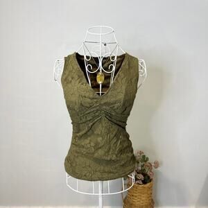 Gorgeous green lace tight ruched vintage y2k blouse top